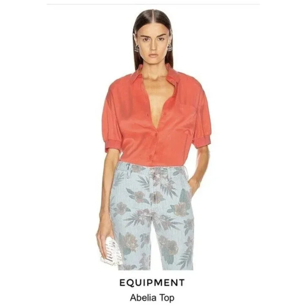 Equipment Femme Abelia Hot Coral Silk Top -NWT